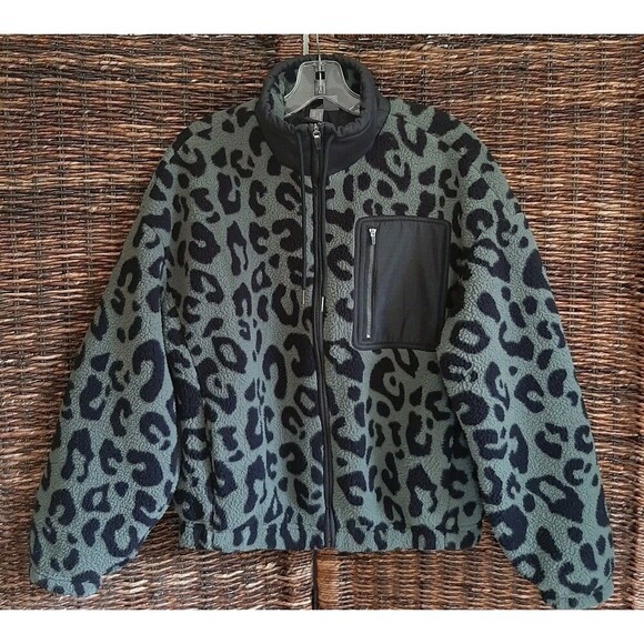 Sweaty Betty Out Of The Woods Sherpa Jacket Leopard Print Women's 0-2 Green - Picture 1 of 9